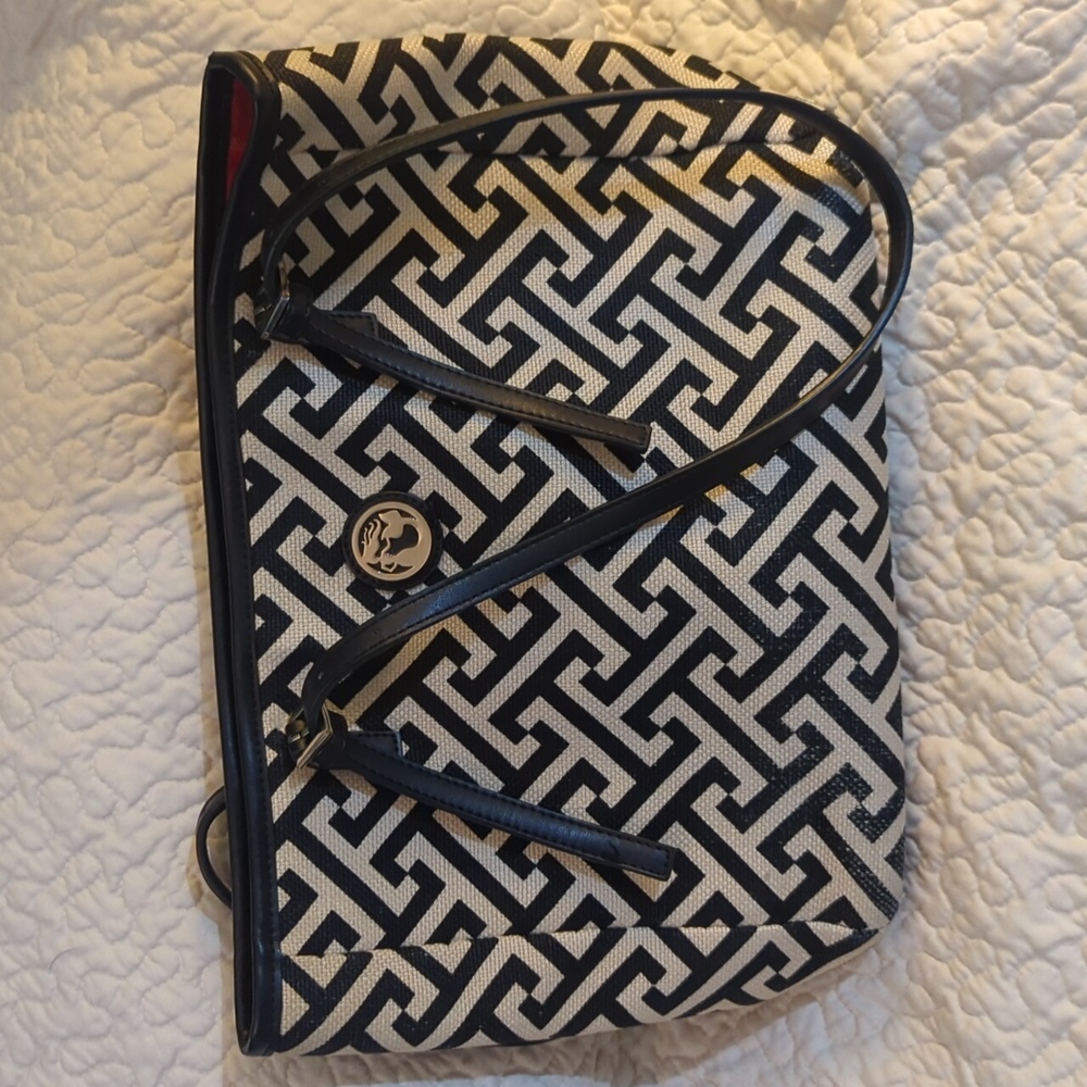 Spartina 459 Black and Tan natural linen and leather bag